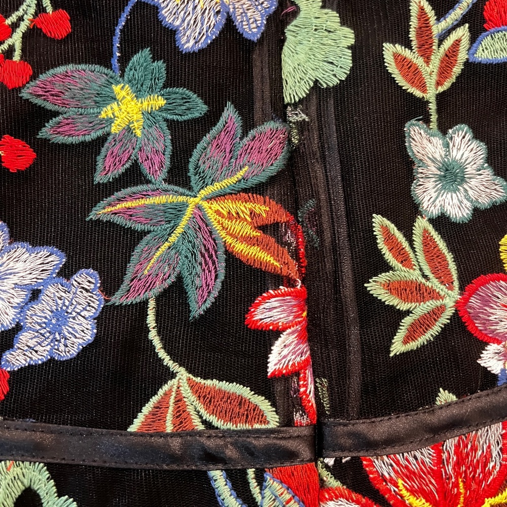 ANTHROPOLOGIE VONE JANINE Floral Embroidered Black MIDI Dress - Picture 8 of 11